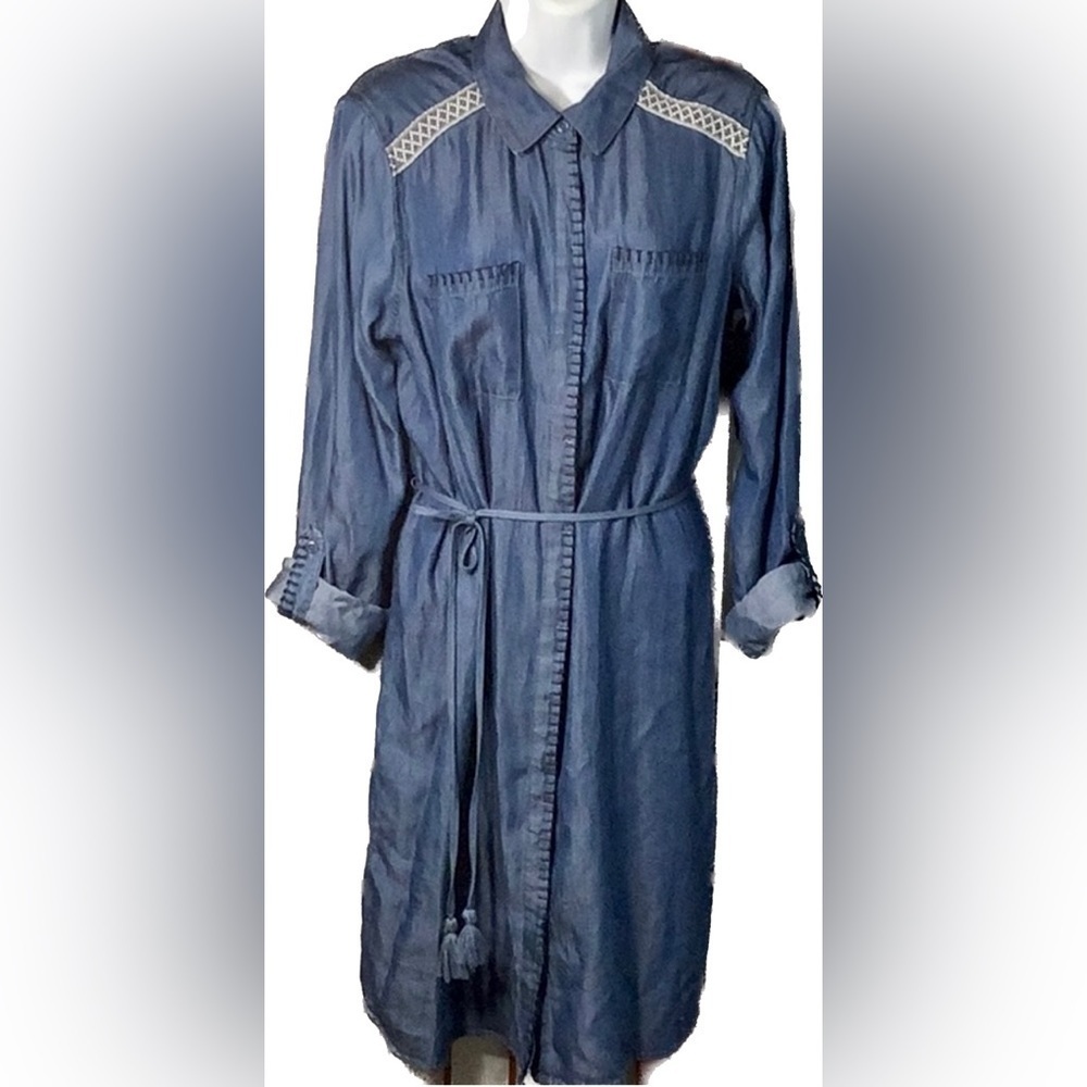 Western Style M Dress Faux Silk Blue Jean Denim Look Country Wear Cowgirl Dolly